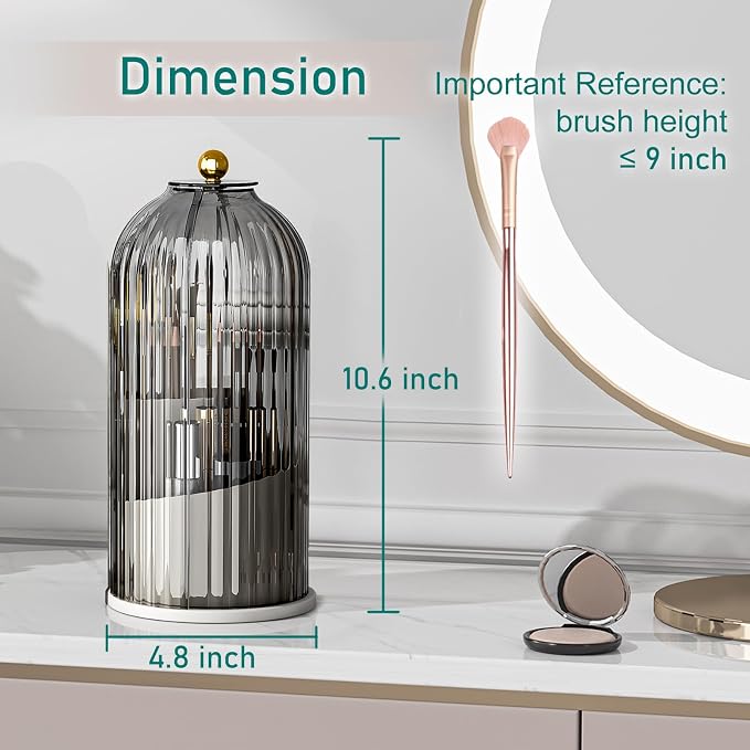 GAXmi Makeup Brush Holder with Lid Cosmetic Tools Organizer 360 Rotating - Image 2