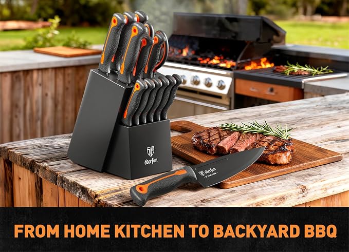 Knife Block Set -15 PCS Dishwasher Safe Kitchen Knife Set, High Carbon - Image 6