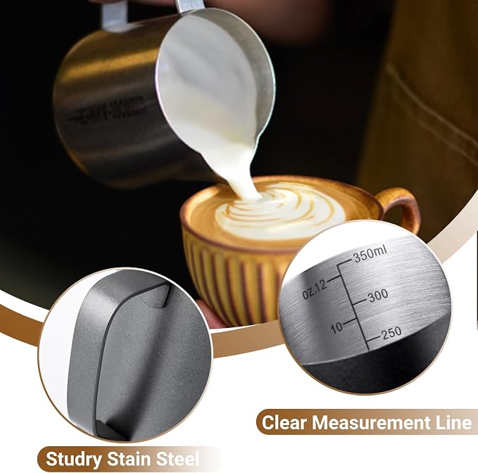 Milk Frothing Pitcher, 350ml/600ml Milk Frother Cup Stainless Steel Jug - Image 3