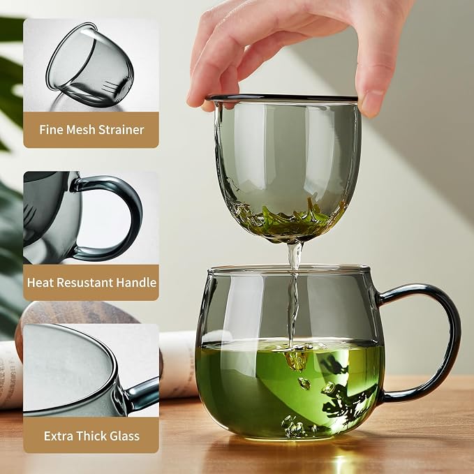 17 OZ Glass Tea Cup with Infuser and Lid, 500 ML Large Borosilicate Teacup - Image 3