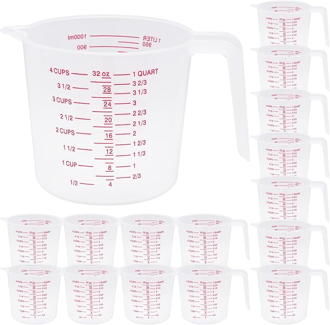 16 Pcs 4 Cup Capacity Plastic Measuring Cup, 32 Oz/1000 ml Clear Graduated by Unknown