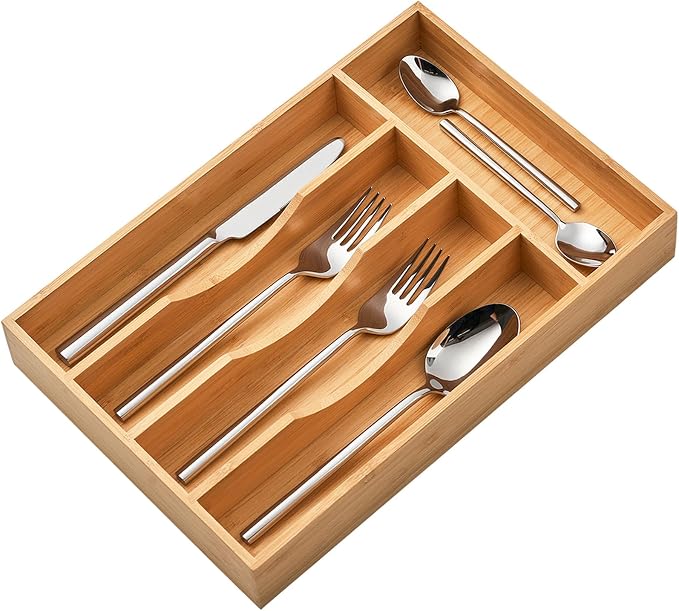 Umilife Bamboo Kitchen Drawer Organizer, 8.25 Inch Silverware Utensils Tray by Umilife