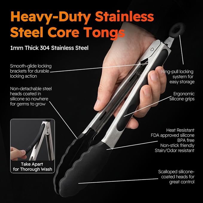 HST Tongs for Cooking with Silicone Tips, Non Stick Kitchen Tongs with Silicone - Image 4
