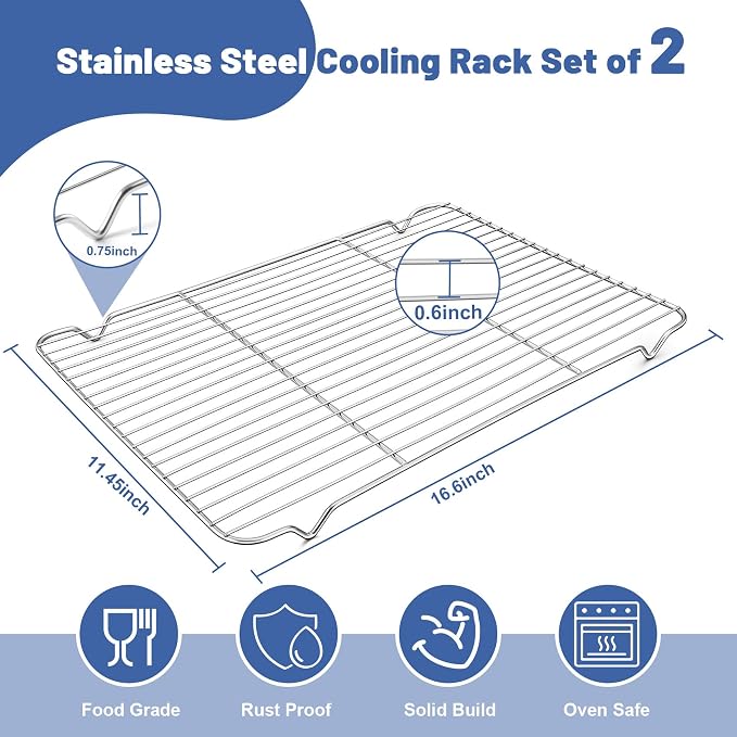 TeamFar Cooling Rack, 16.6” x 11.45” Stainless Steel Wire Baking Rack - Image 2