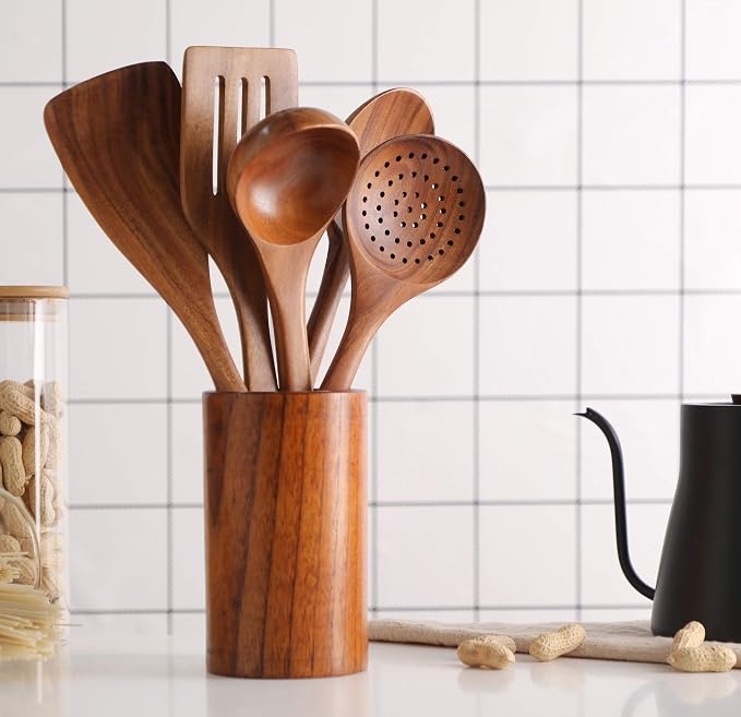 6Pcs Wooden Spoons for Cooking, Wood Kitchen Utensil Set - Image 2