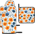 Spring Orange Blue Floral Oven Mitts and Pot Holders Sets of 3, Heat Resistant by Unknown