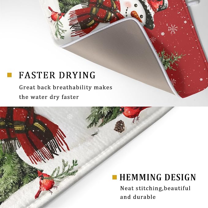 Christmas Dish Drying Mat for Kitchen Counter Snowman Green Christmas Tree - Image 3