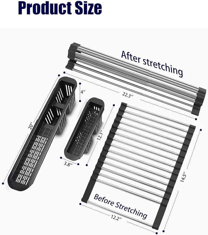 Roll Up Dish Drying Rack, Expandable Over The Sink Dish Drainer, Stainless - Image 7