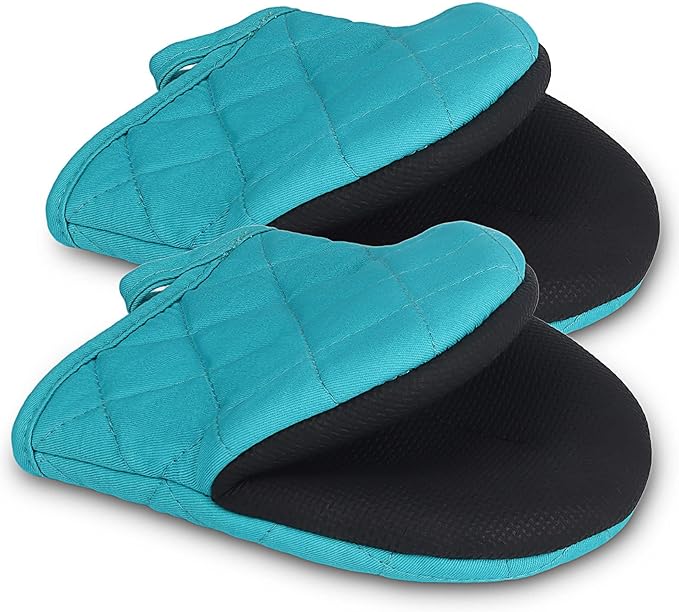 Short Oven Mitts, Heat Resistant 500°F, Silicone Grip Kitchen Gloves, Non-Slip by GOLDMEET