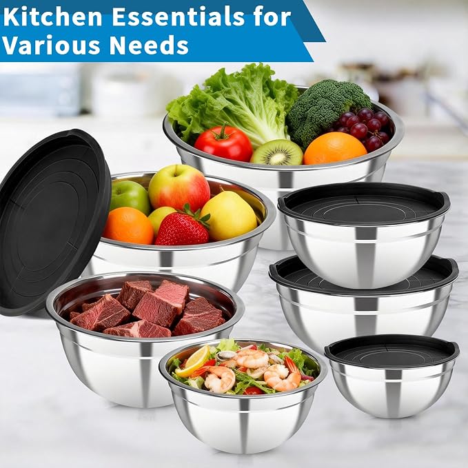 7-Piece Mixing Bowls with Airtight Lids — Stackable Stainless Steel Nesting - Image 7