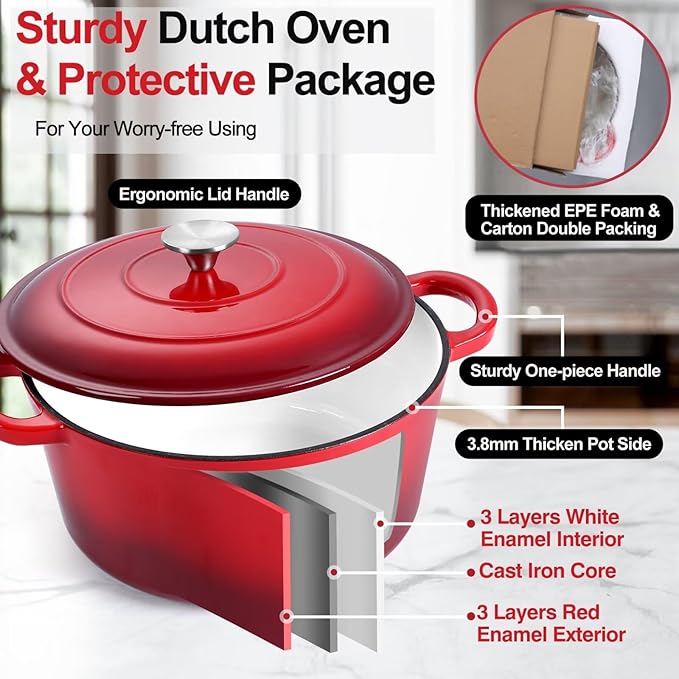 P&P CHEF 6QT Enameled Dutch Oven, Cast Iron Dutch Oven Pot - Image 3