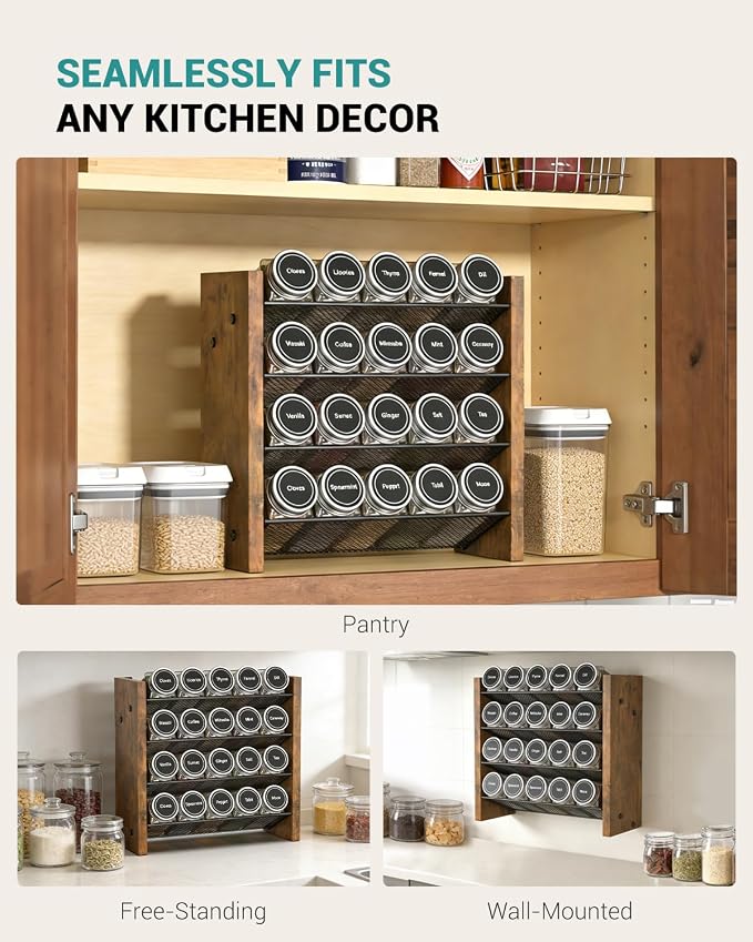 NESAPTO Spice Rack Organizer for Cabinet, Wood 4-Tier Vertical Seasoning - Image 6