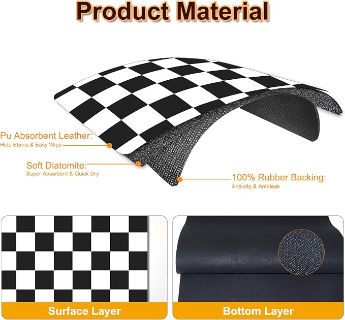 Dish Drying Mat for Kitchen, Checkered Coffee Station Mats - Image 2