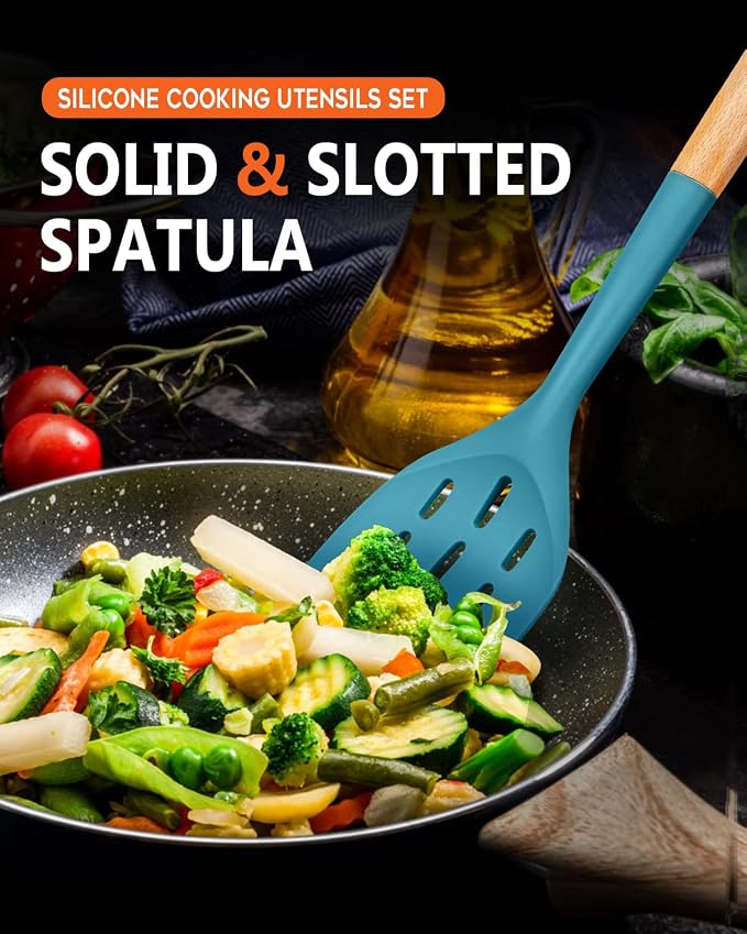 Pack of 2 Silicone Spatula, Non Stick Cooking Utensil Set Wooden Handle Kitchen - Image 6