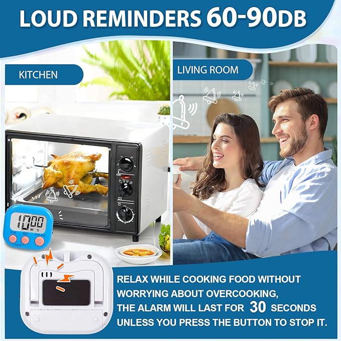 12 Pack Multi-Function Digital Timers, Magnetic Large LCD Display Loud Alarm - Image 6