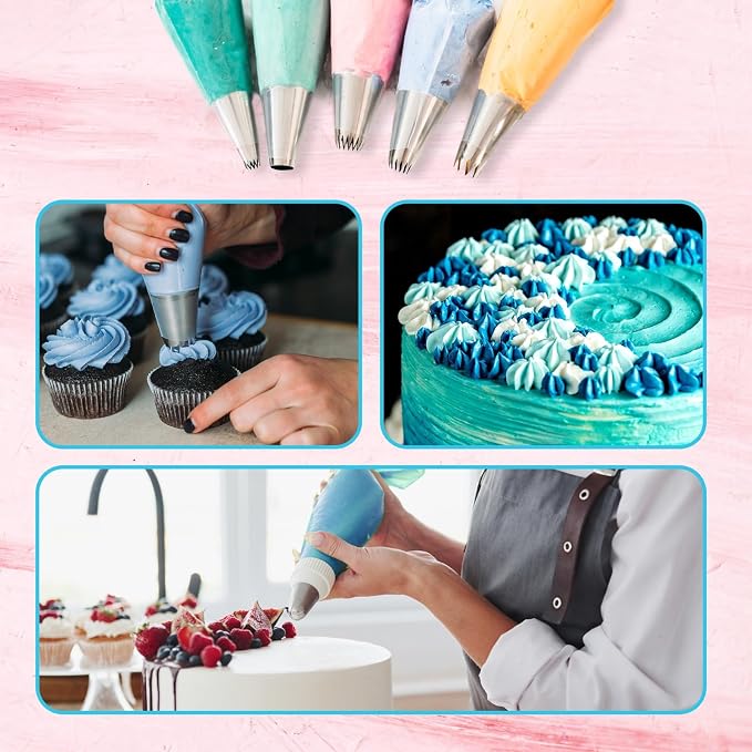 Riccle Piping Bags and Tips Set, 11.8 Inch 100 Anti Burst Piping Bags, 1 - Image 7