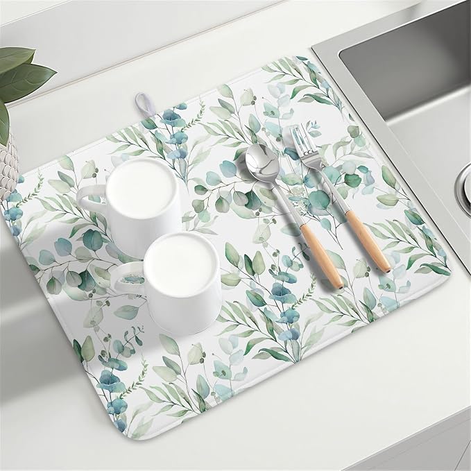 Watercolor Sage Leaves Dish Drying Mats - Image 8