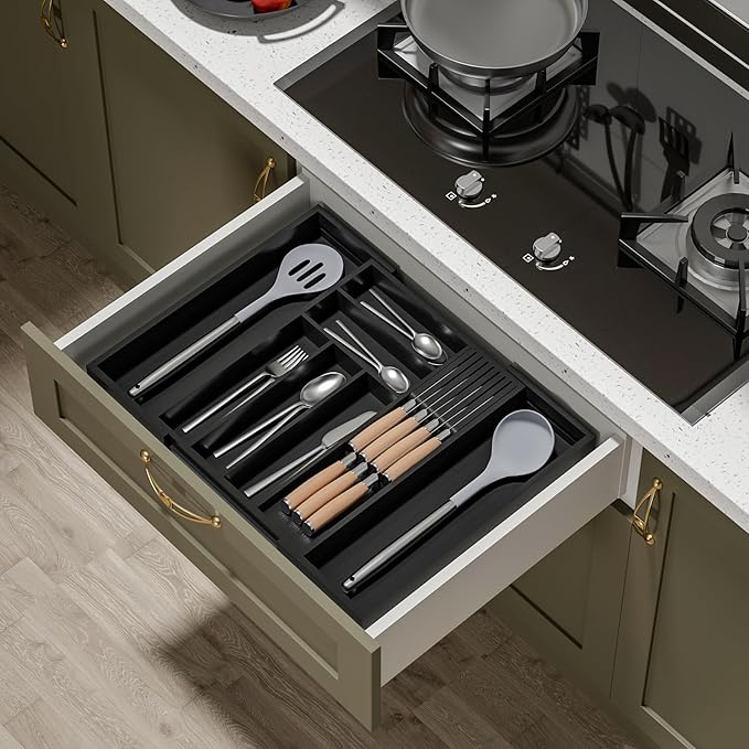 TIOPGHAD Bamboo-Silverware-Drawer-Organizer-Kitchen, Expandable Utensil Holder - Image 3