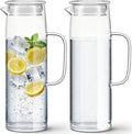Hsei 2 Sets Glass Pitcher with Lid, 50 oz / 1500 ml Water Carafe with Handles by Hsei