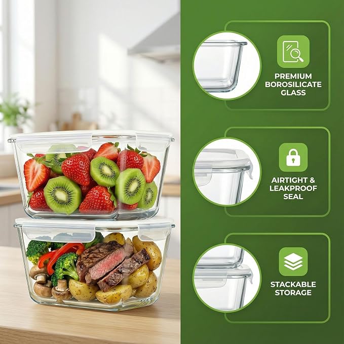2 Pack Large Glass Food Storage Containers - Image 5