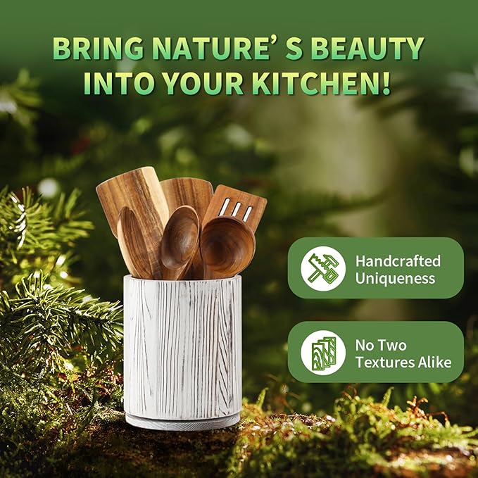 Wooden Utensil Holder, 360°Rotating 7.3'' Large Utensil Holder - Image 7