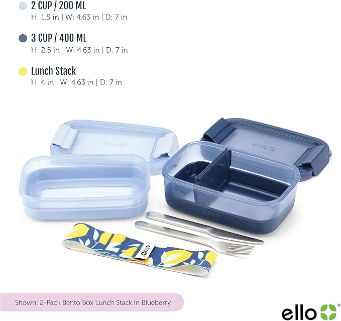 Ello 2-Pack Lunch Stack Plastic Food Storage Container Bento Box - Image 4