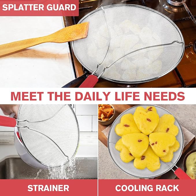 Splatter Screen for Frying Pan & Food Strainer, 13 Inch Stainless Steel Grease - Image 6