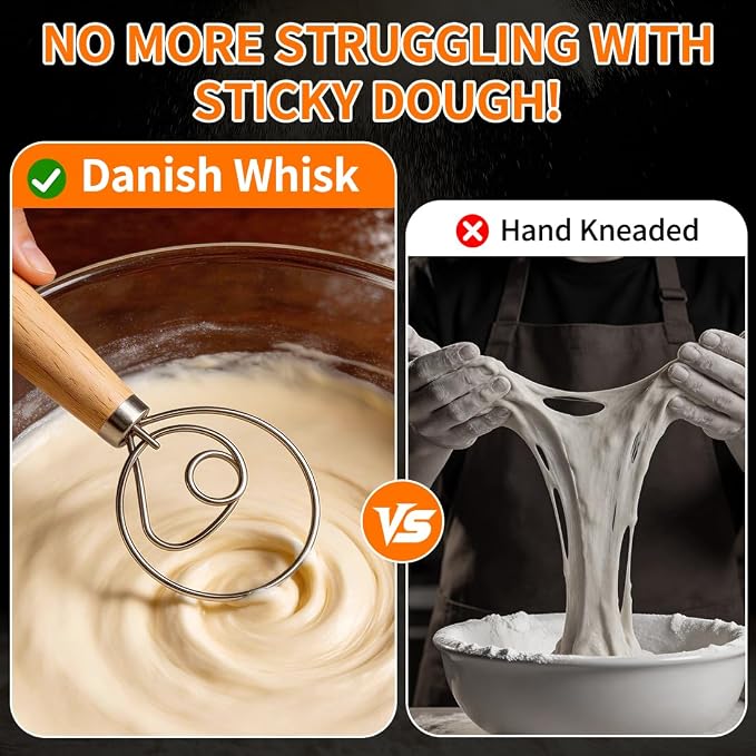 Polly Online Dough Whisk, Wooden Handle Danish Sourdough Whisk - Image 4