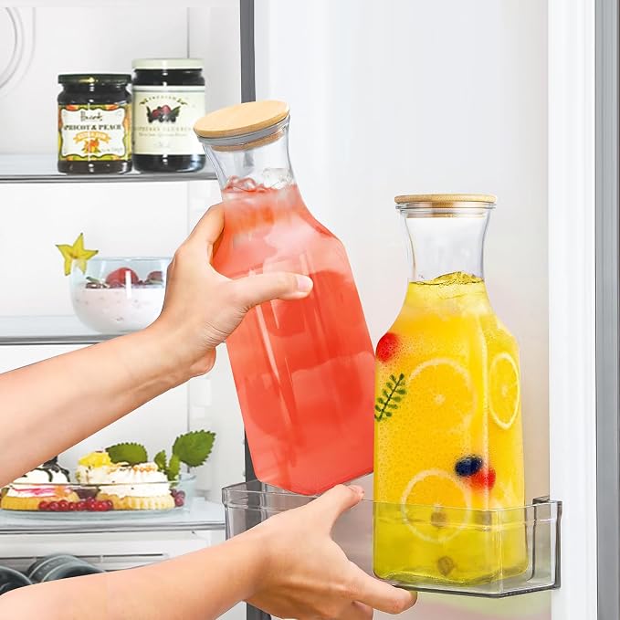 Glass Carafe with Bamboo Lid, Square 35 Oz Beverage Dispensers Carafe, Mimosa - Image 6