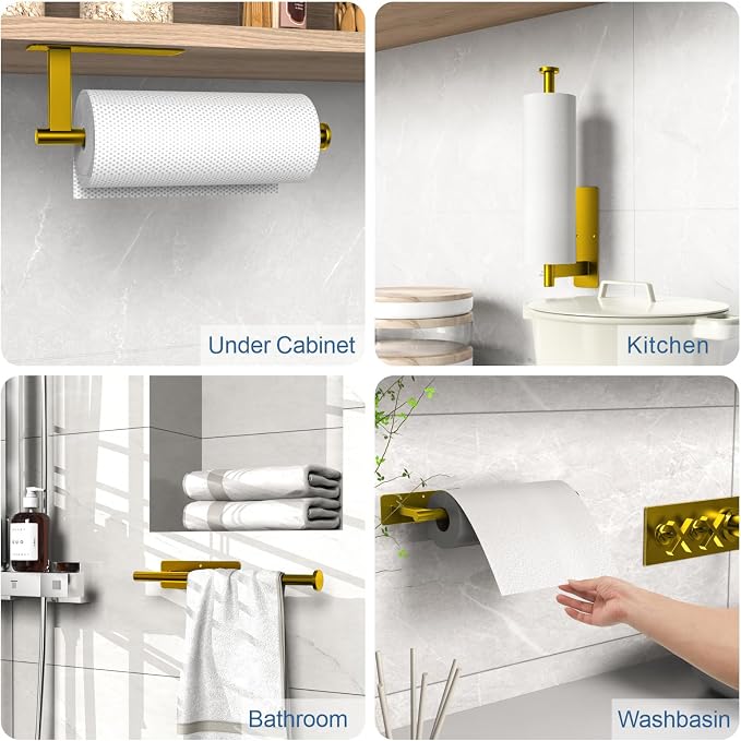 Paper Towel Holder Under Cabinet, Bend-Resistant, Self-Adhesive or Drill - Image 2