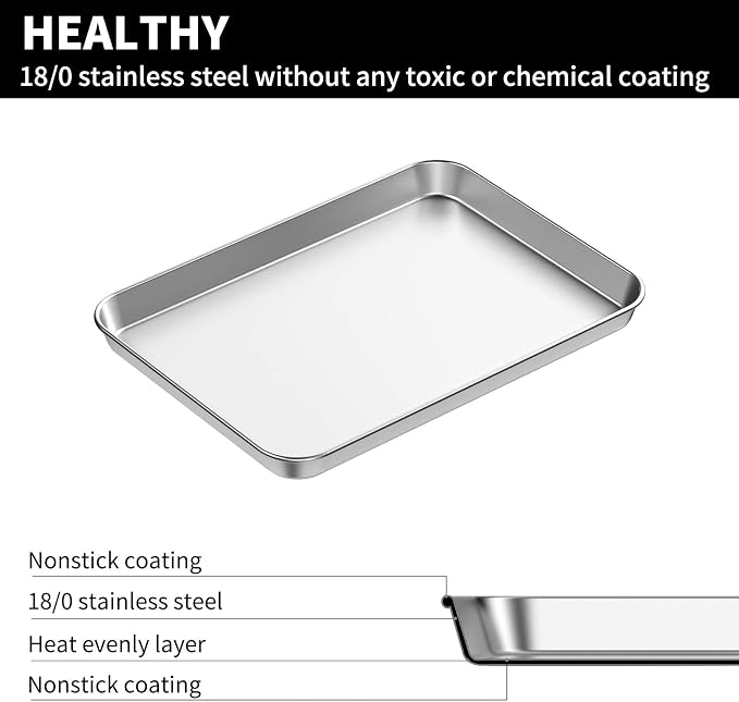 Baking Sheets 2 Pieces, Bastwe Stainless Steel Baking Pan Tray Cookie Sheet - Image 2