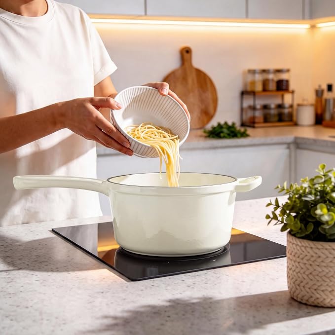 2 Pcs Enameled Sauce Pan with Lid, Leonyo 1 Qt & 2 Qt Cast Iron Saucepan Set - Image 7