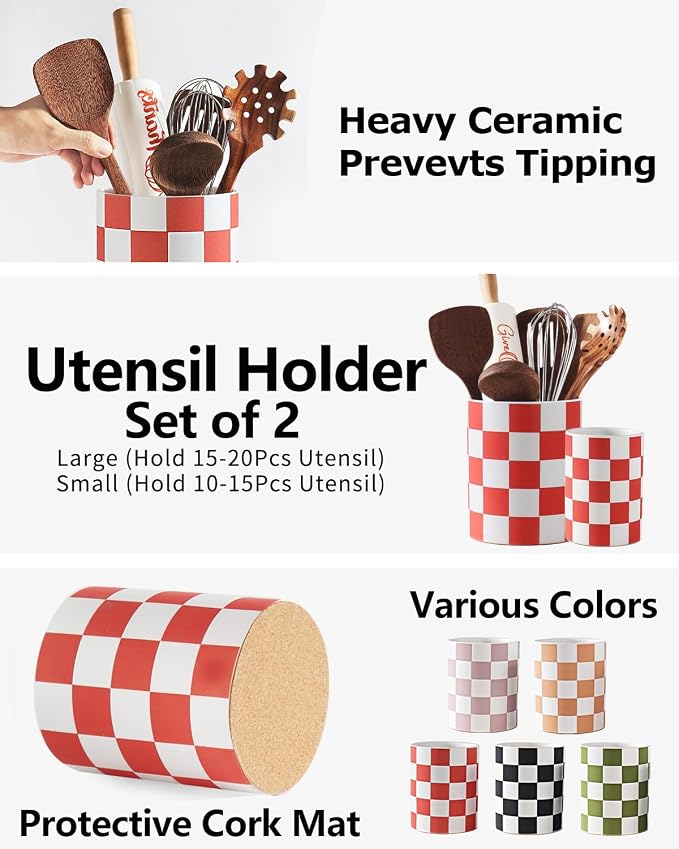 Utensil Holder，7.1"+5.8" Ceramic Kitchen Utensil - Image 4