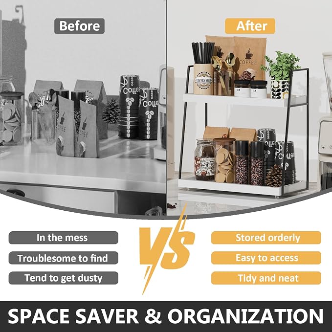 Countertop Coffee Station Organizer, 2 Tier Large Coffee Bar Organizer - Image 5