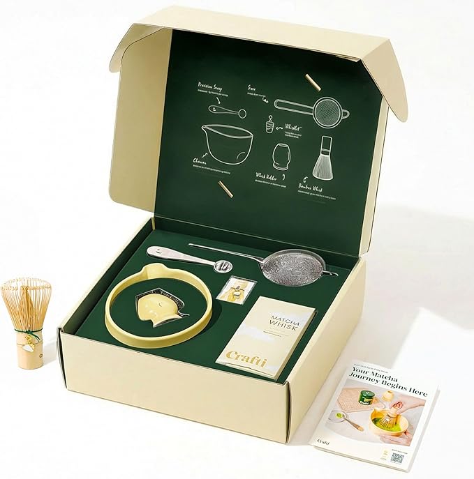 Crafti Matcha Whisk Set | Golden Hour 6-Piece Matcha Kit | Matcha Bowl by Crafti