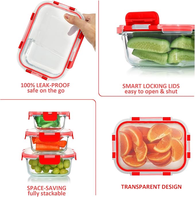 KOMUEE 24 Pieces Glass Food Storage Containers Set, Meal Prep Containers - Image 4