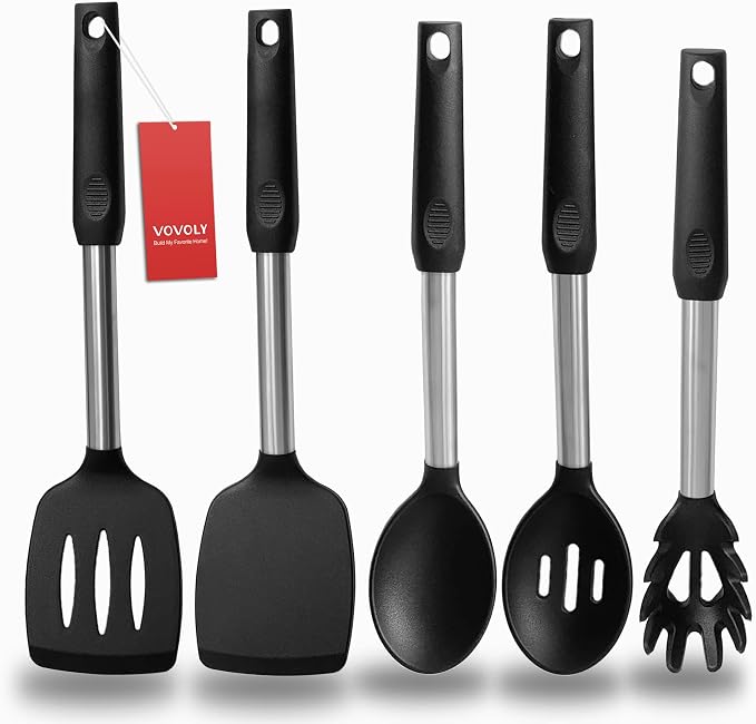 Silicone Spatula and Cooking Spoon, 5 Pack Non-Stick Cooking Utensils by VOVOLY