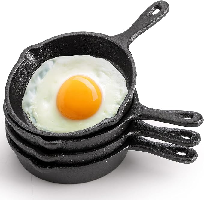 Hiceeden 4 Pack Mini Cast Iron Skillet, Grill Safe, Indoor and Outdoor Use by Hiceeden