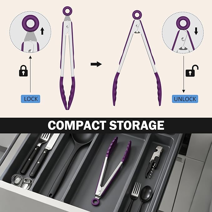 Tongs for Cooking, 600ºF High Heat-Resistant Stainless Steel Kitchen Tongs - Image 7