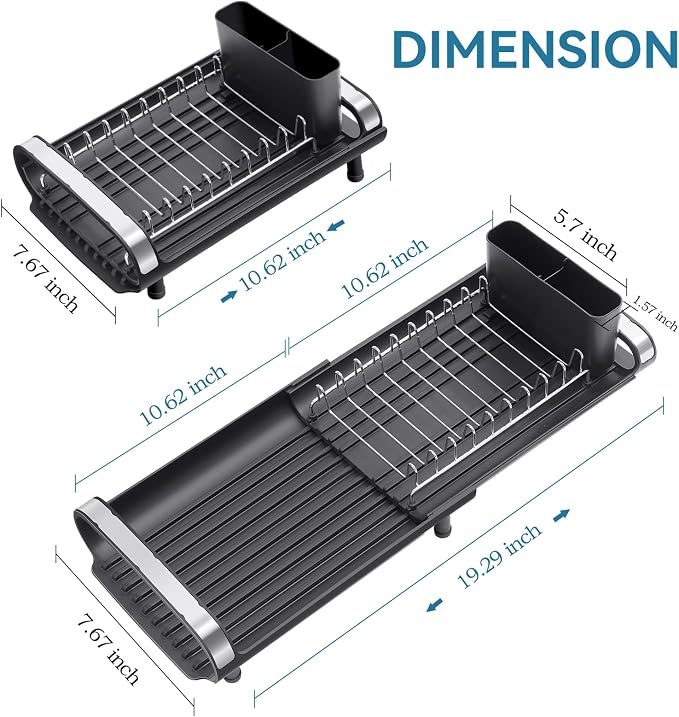 Small Dish Drying Rack, Mini Expandable Compact Dish Rack, Slim Extendable - Image 6