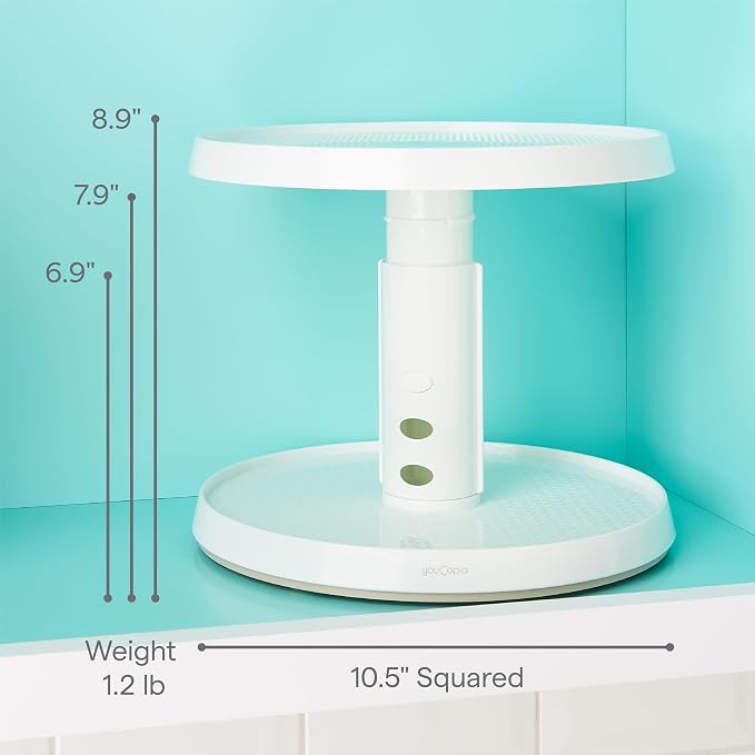 YouCopia Crazy Susan Two-Tier Turntable, Height-Adjustable Lazy Susan Organizer - Image 4