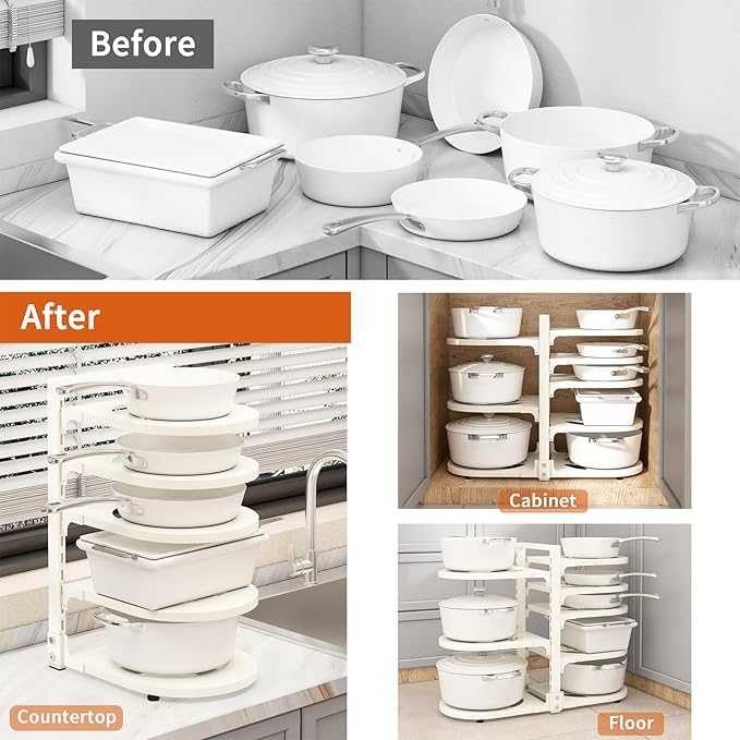 Adjustable Heavy Duty Pots and Pans Organizer Under Cabinet, 8-Tier Pot and Pan - Image 6