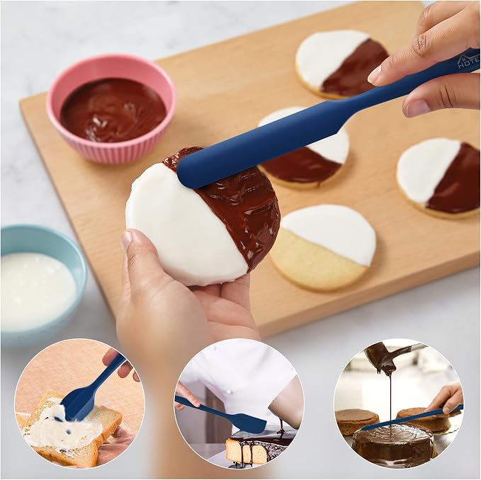 HOTEC 600℉ Heat Resistant BPA-Free Silicone Rubber Spatula Set, Kitchen Cooking - Image 3