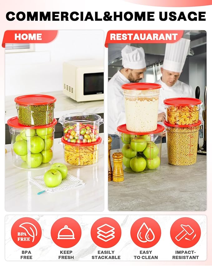 2QT NSF Food Storage Containers: 8 PCS Commercial Clear Round Food Storage - Image 4