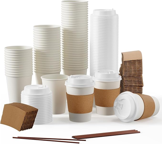 JOLLY PARTY 12 oz Paper Coffee Cups, Disposable Paper Coffee Cup by JOLLYPARTY