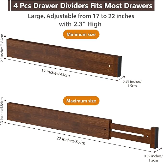 DUCOO 4 PCS Drawer Divider, 2.3" High Expandable Separators - Image 2