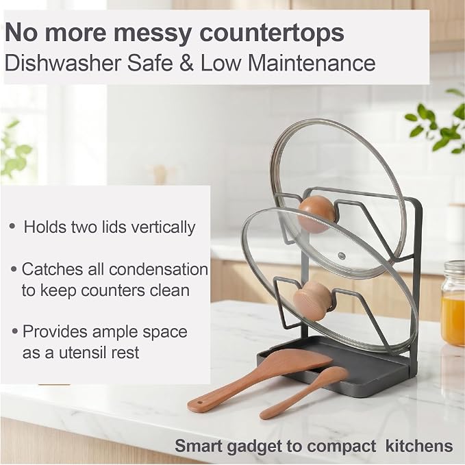 Space-Saving Carbon Steel Pot Lid Holder While Cooking, Double-Layer Kitchen - Image 5