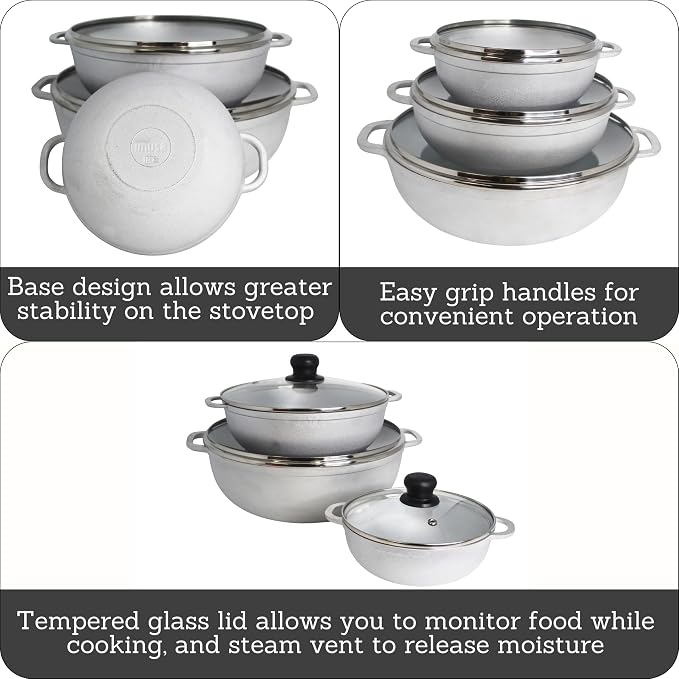 IMUSA Caldero Stock Pot with Glass Lid 3pc Set, 1.5/3.5/7 QT, Cast Aluminum - Image 3