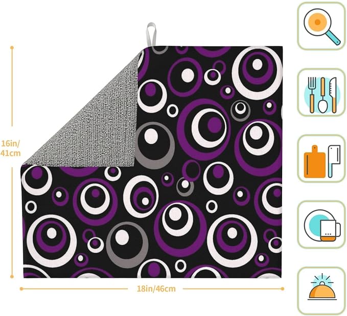Purple White and Black Circle Pattern Dish Drying Mat, Absorbent Microfiber - Image 7
