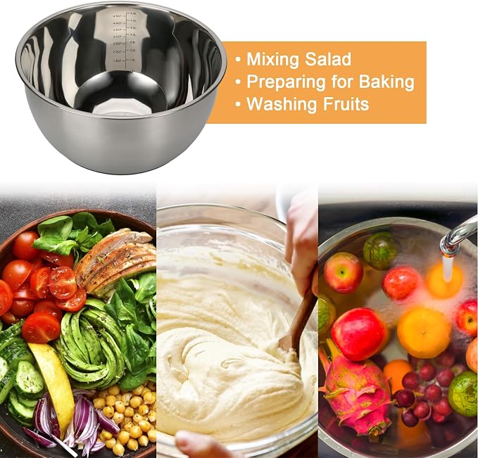GreatChef Mixing Bowls Stainless Steel Set of 9-1.5, 5QT Bowl and Graters - Image 4